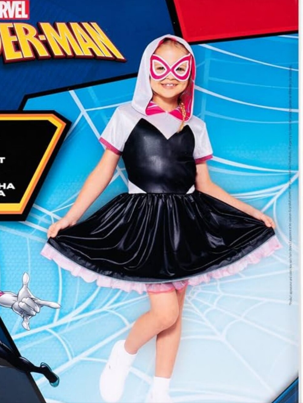 Marvel Spider-Gwen Kids Black, White & Pink Hooded Dress Costume